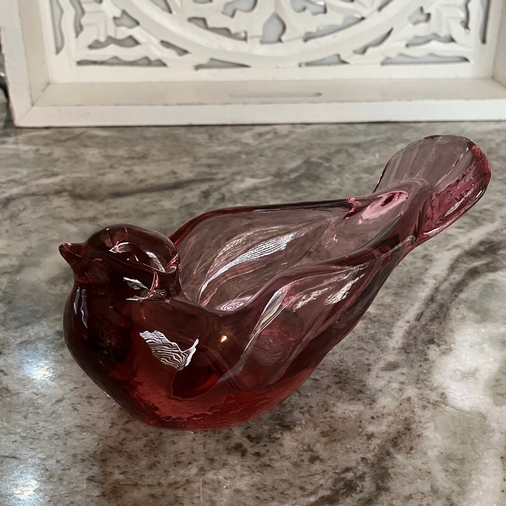 Vintage Fenton Art Glass Green & Red Glass Bird Figurines/Tea Light Holders 2 pc - Picture 8 of 11
